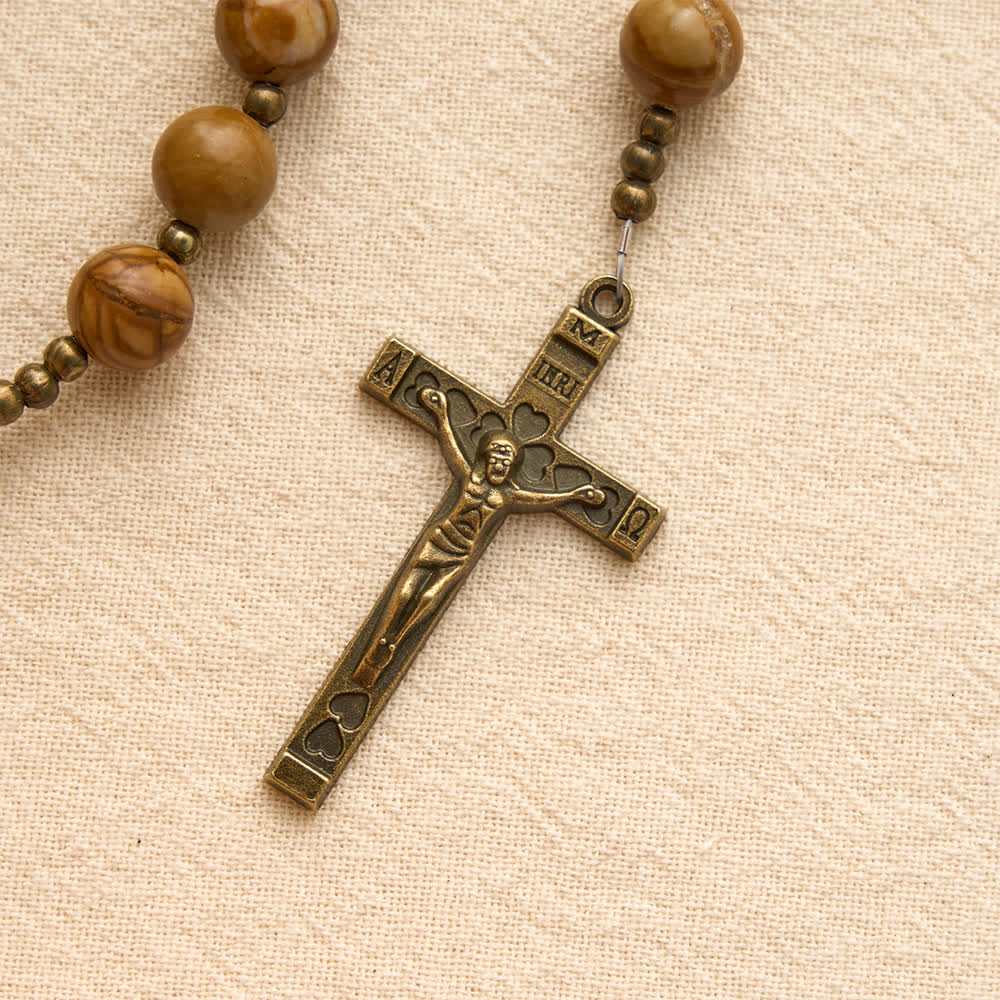 Christianartworkshop Polished Wood‑Pattern Stone Rosary With Our Lady Medallion: Emblem of Grounded Heavenly Solace - image 7