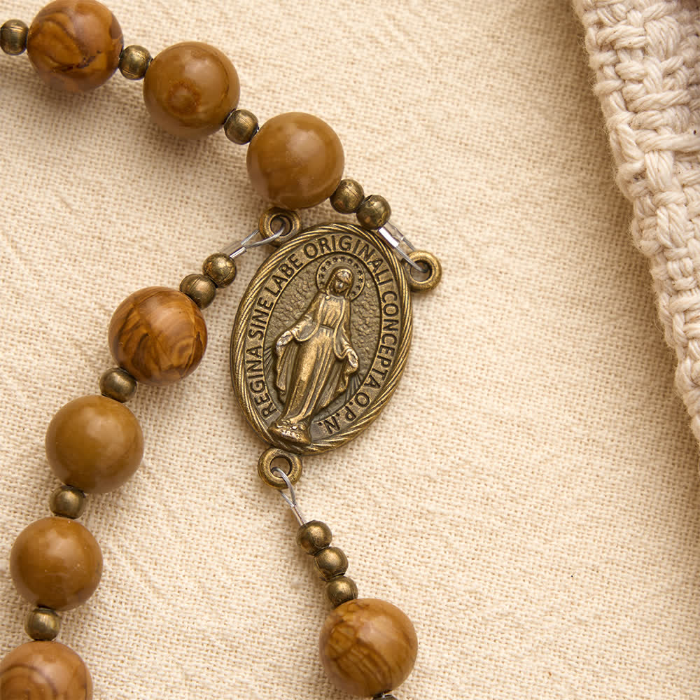 Christianartworkshop Polished Wood‑Pattern Stone Rosary With Our Lady Medallion: Emblem of Grounded Heavenly Solace - image 6