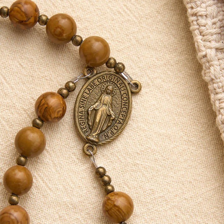 Christianartworkshop Polished Wood‑Pattern Stone Rosary With Our Lady Medallion: Emblem of Grounded Heavenly Solace - image 6