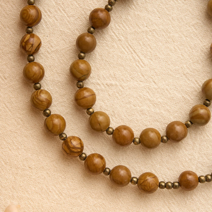 Christianartworkshop Polished Wood‑Pattern Stone Rosary With Our Lady Medallion: Emblem of Grounded Heavenly Solace - image 5