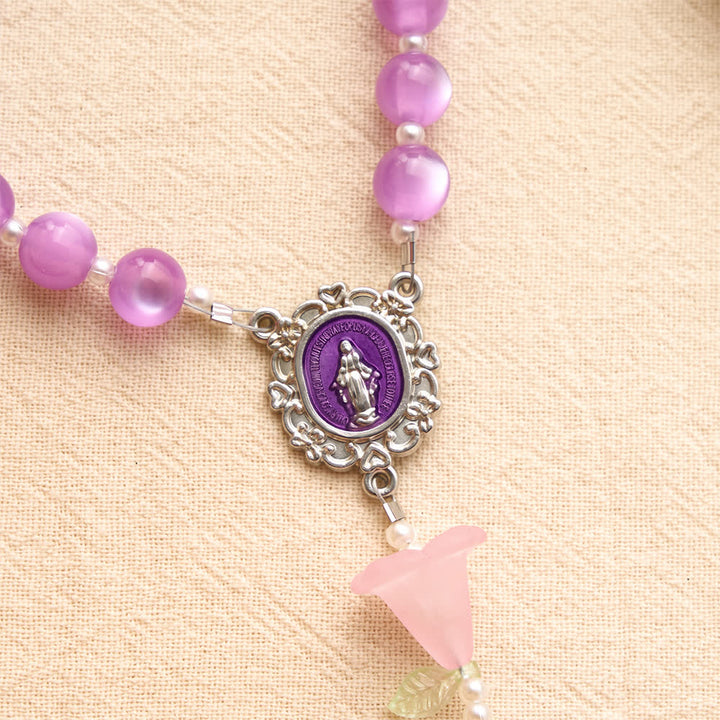 Christianartworkshop Luminous Resin Cat‑Eye Bead Rosary With Delicate Lily Accents: Emblem of Gentle Heavenly Solace - image 6
