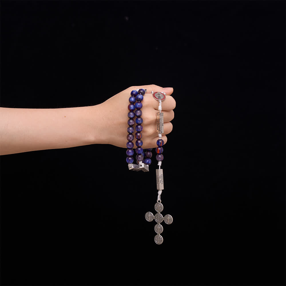 Christianartworkshop Engraved Scripture‑Node Resin Bead Rosary With St.Benedict Cross: Emblem of Focused Heavenly Solace - image 1