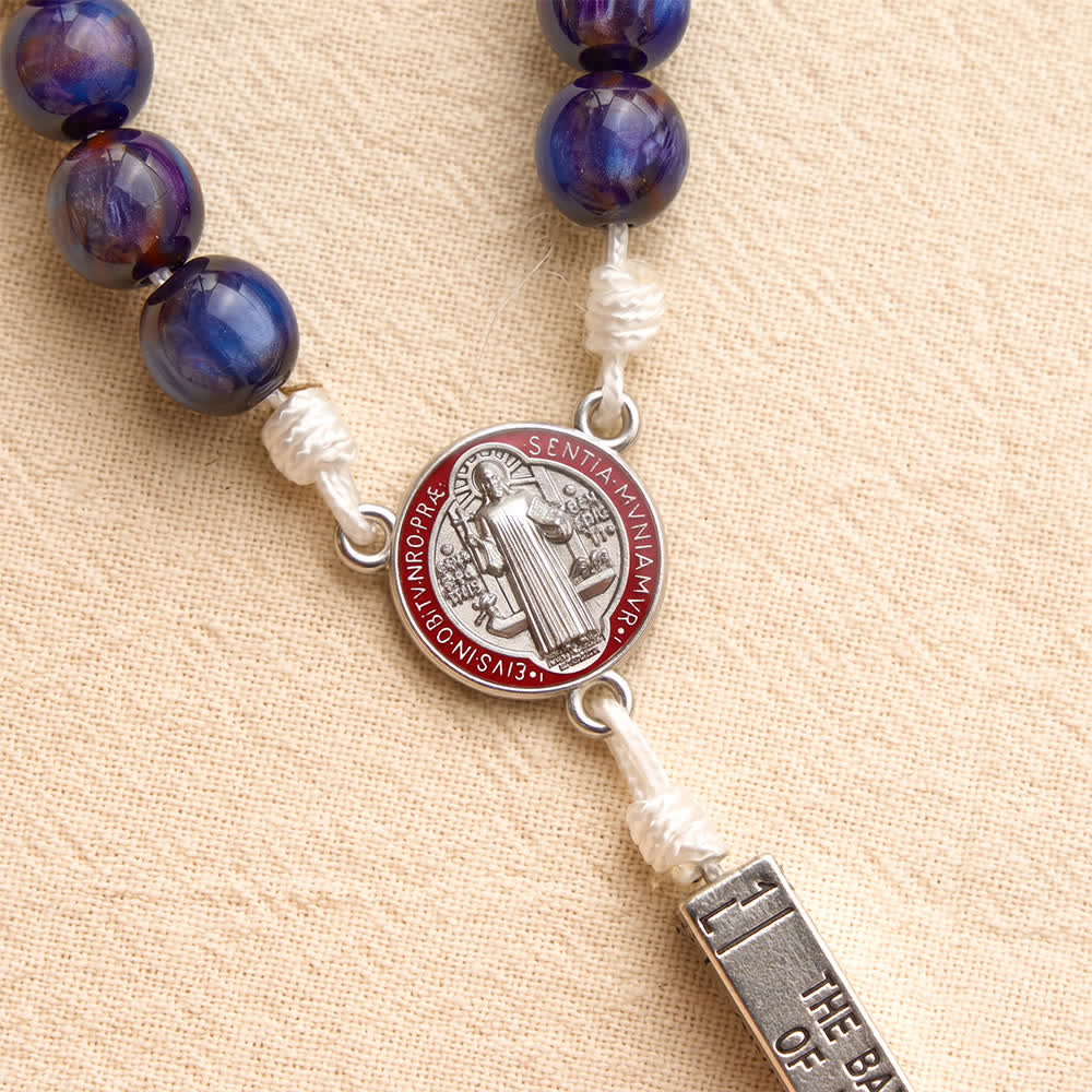 Christianartworkshop Engraved Scripture‑Node Resin Bead Rosary With St.Benedict Cross: Emblem of Focused Heavenly Solace - image 6