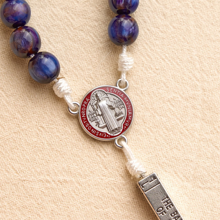 Christianartworkshop Engraved Scripture‑Node Resin Bead Rosary With St.Benedict Cross: Emblem of Focused Heavenly Solace - image 6