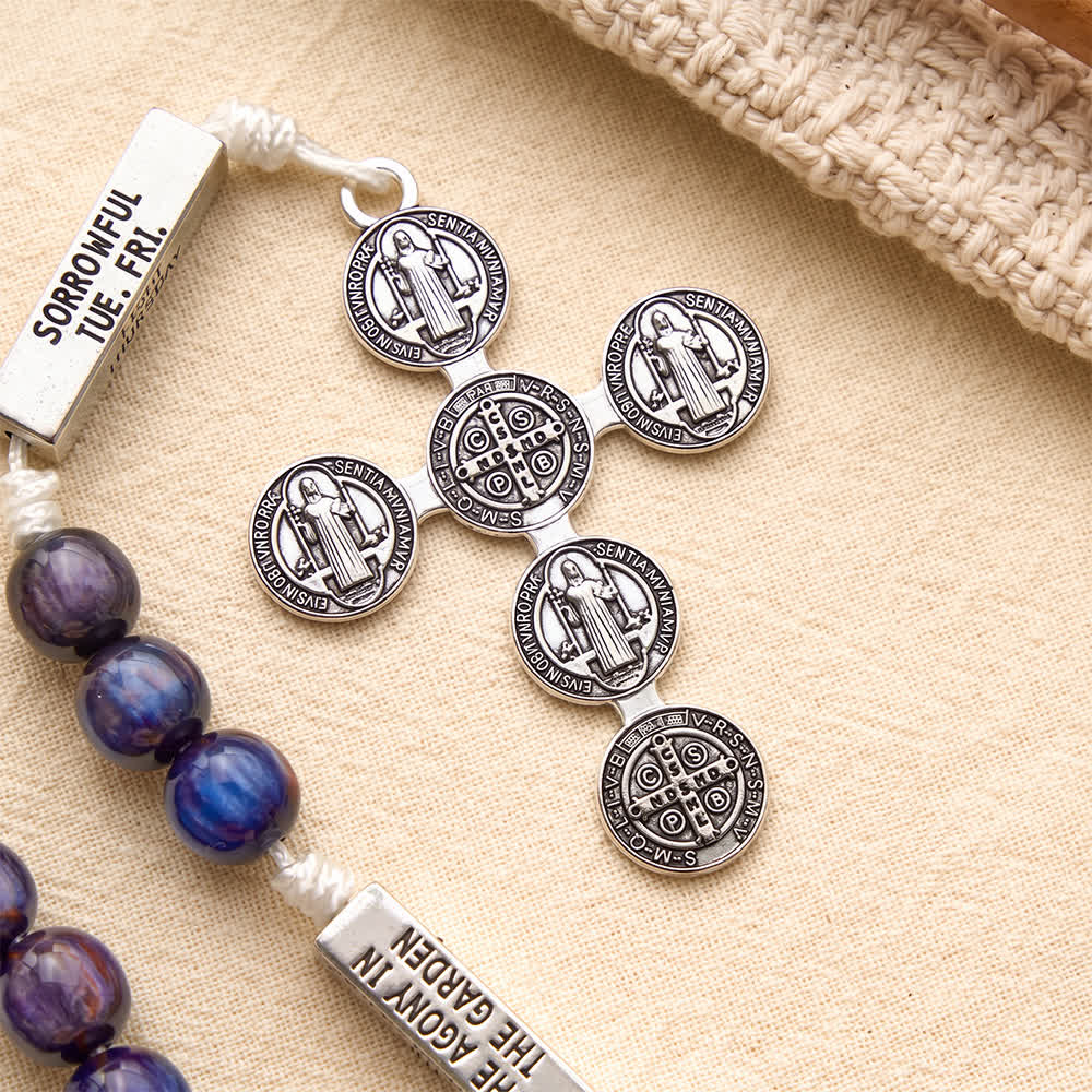 Christianartworkshop Engraved Scripture‑Node Resin Bead Rosary With St.Benedict Cross: Emblem of Focused Heavenly Solace - image 7