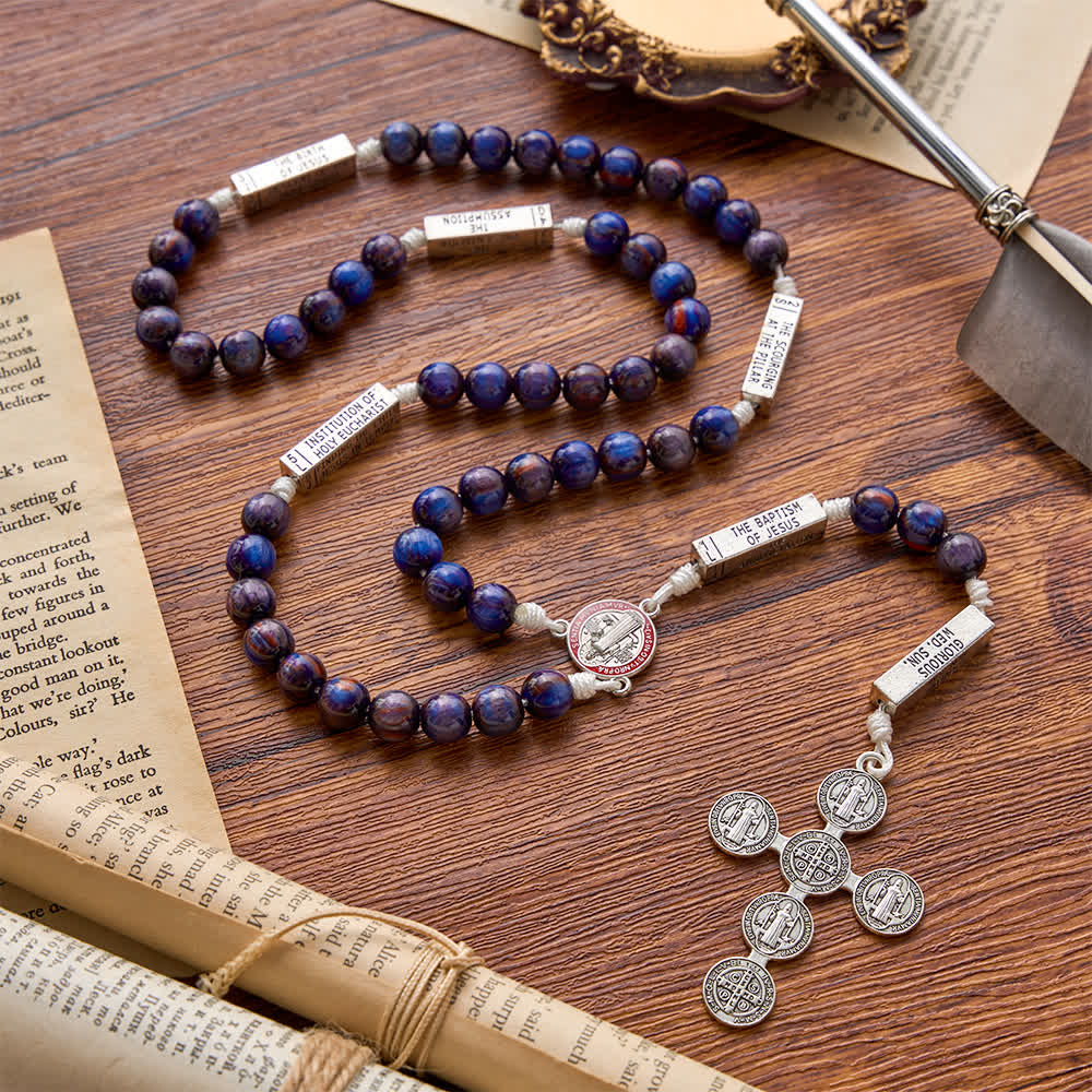Christianartworkshop Engraved Scripture‑Node Resin Bead Rosary With St.Benedict Cross: Emblem of Focused Heavenly Solace - image 3