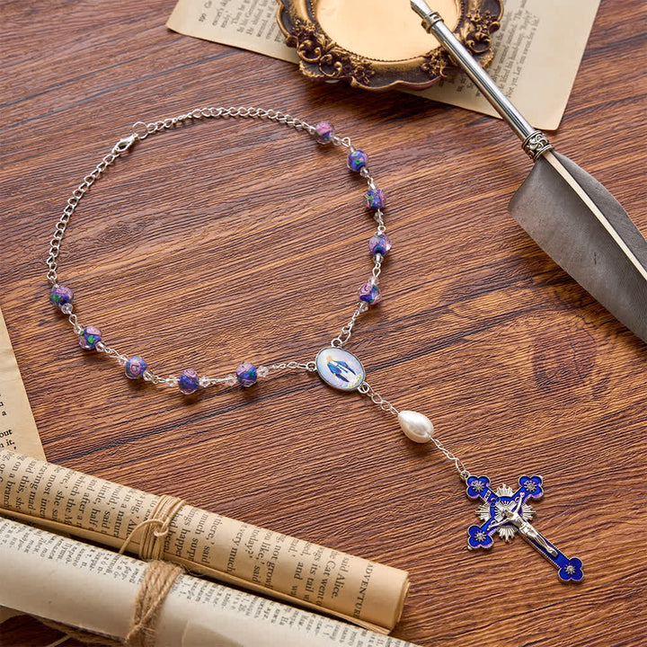 Christianartworkshop Compact Floral Glass Pocket & Car Rosary With Our Lady Medallion: Emblem of Gentle Heavenly Solace - image 6