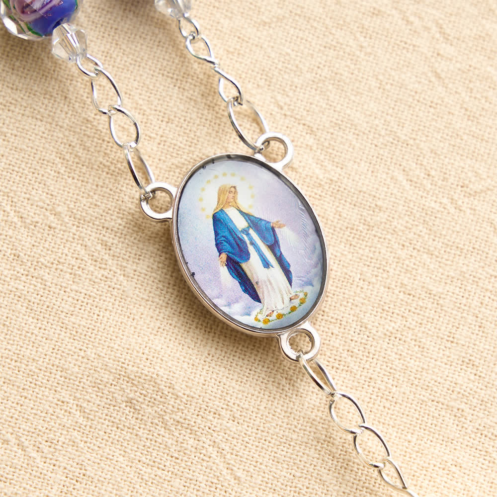 Christianartworkshop Compact Floral Glass Pocket & Car Rosary With Our Lady Medallion: Emblem of Gentle Heavenly Solace - image 9