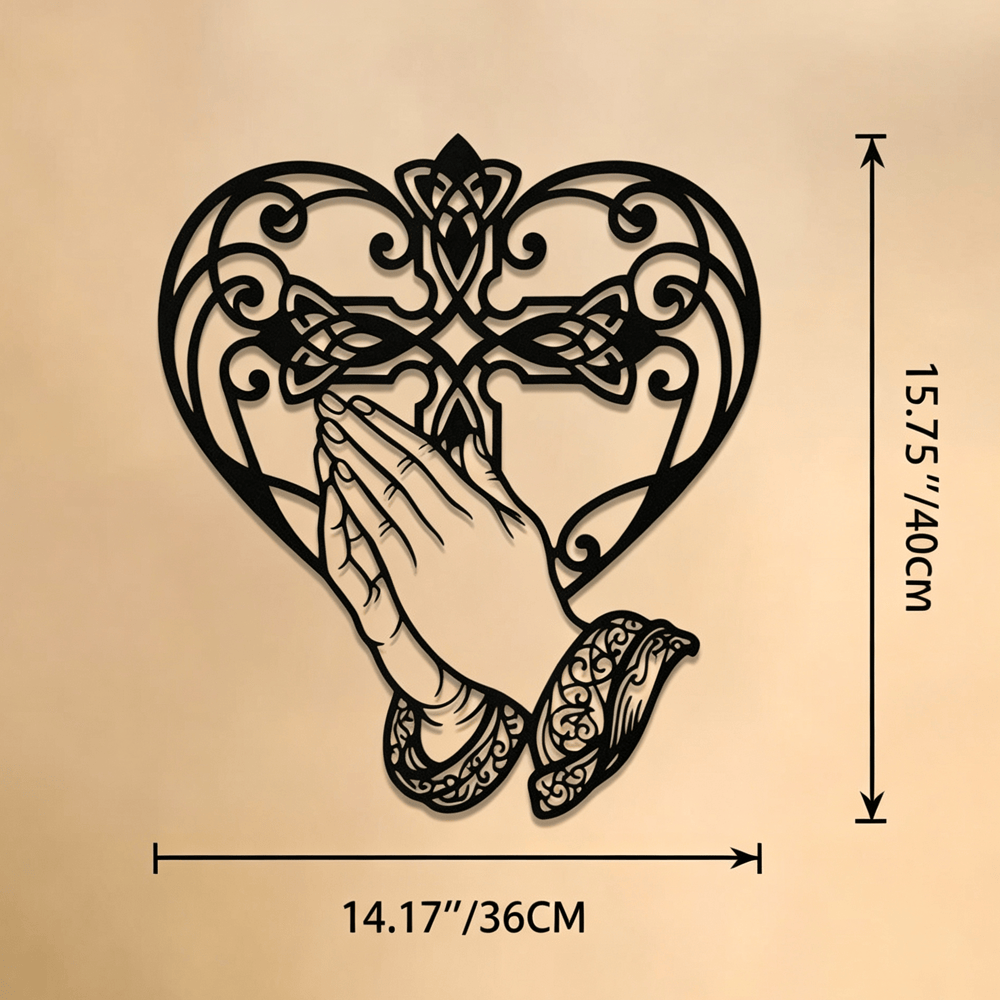 Christianartworkshop Scroll Heart Frame Praying Hands Cross Metal Wall Decor: Timeless Emblem of Sacred Redemptive Grace - 14.17''*15.75''*0.04''/36cm*40cm*0.1cm - image 8