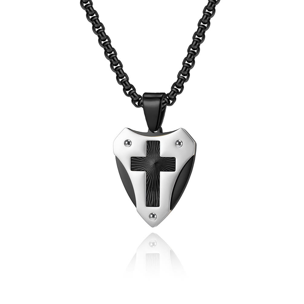 Christianartworkshop Sturdy Titanium Steel Shield‑Shaped Cross Necklace: Symbol Of Unwavering Spiritual Fortitude - image 5