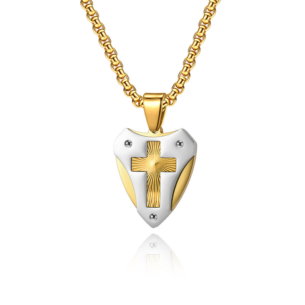 Christianartworkshop Sturdy Titanium Steel Shield‑Shaped Cross Necklace: Symbol Of Unwavering Spiritual Fortitude - image 3