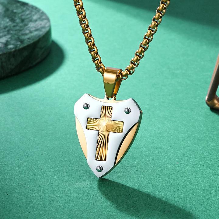 Christianartworkshop Sturdy Titanium Steel Shield‑Shaped Cross Necklace: Symbol Of Unwavering Spiritual Fortitude - image 2