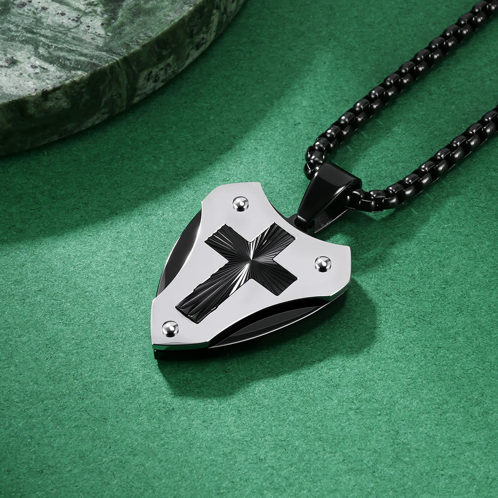 Christianartworkshop Sturdy Titanium Steel Shield‑Shaped Cross Necklace: Symbol Of Unwavering Spiritual Fortitude - Black - image 4