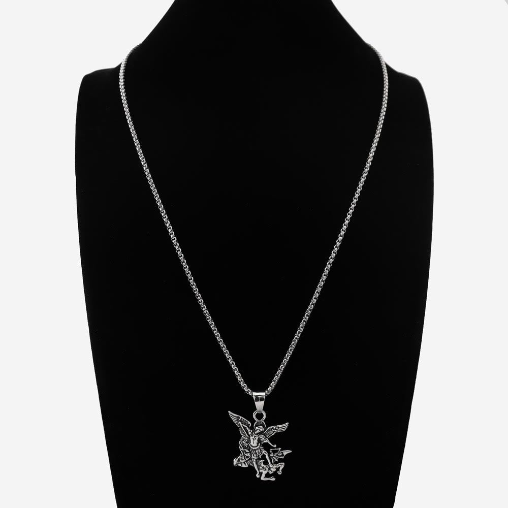 Christianartworkshop Intricate Sculpted Saint Michael Pendant Necklace With Justice Scales: Emblem Of Mighty Heavenly Safeguard - image 1