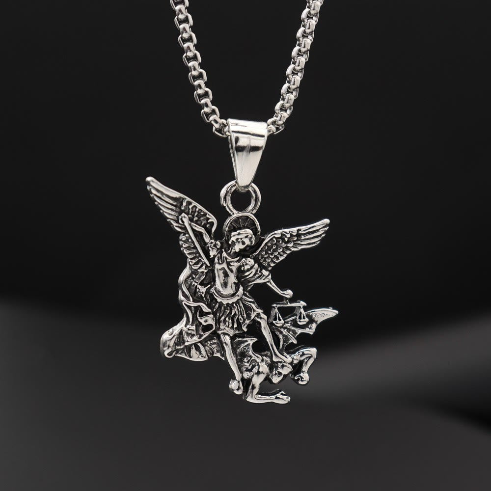 Christianartworkshop Intricate Sculpted Saint Michael Pendant Necklace With Justice Scales: Emblem Of Mighty Heavenly Safeguard - image 2