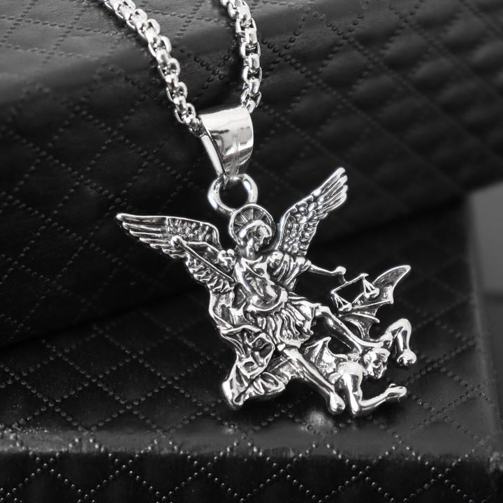 Christianartworkshop Intricate Sculpted Saint Michael Pendant Necklace With Justice Scales: Emblem Of Mighty Heavenly Safeguard - St.Michael - image 0