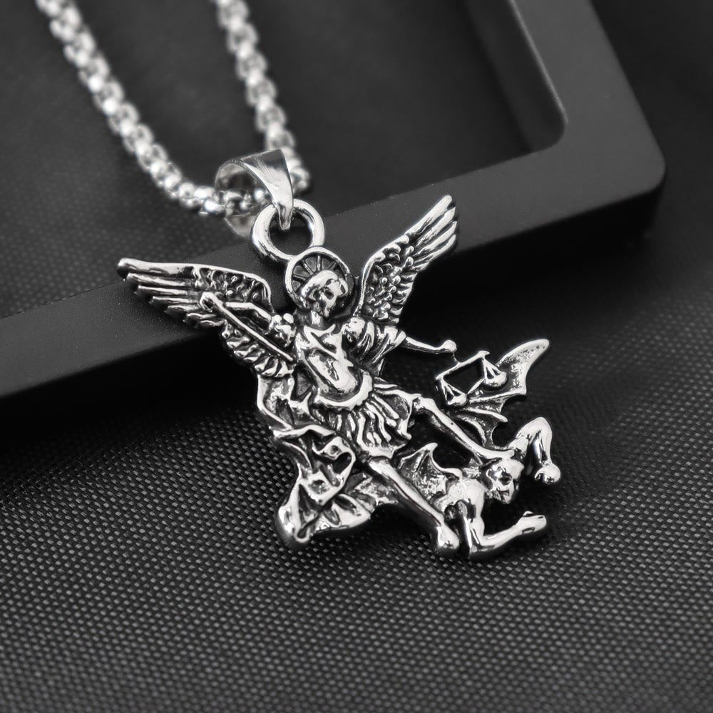 Christianartworkshop Intricate Sculpted Saint Michael Pendant Necklace With Justice Scales: Emblem Of Mighty Heavenly Safeguard - image 3