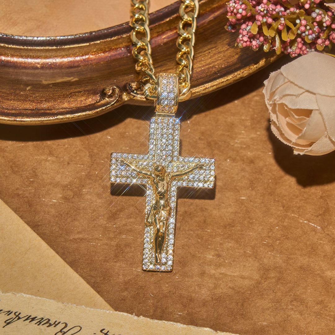 Christianartworkshop Glam Bling Crucifix Curb Chain Necklace: Wearable Talisman Of Timeless Heavenly Grace - Golden - Large - image 3
