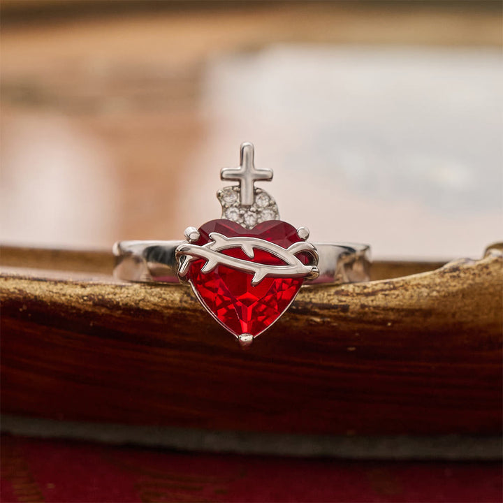 Christianartworkshop Sculpted Sacred Heart Open Band Ring: Emblem Of Tender Heavenly Shelter - Sacred Heart B( Suitable for US Sizes 6‑9) - image 2