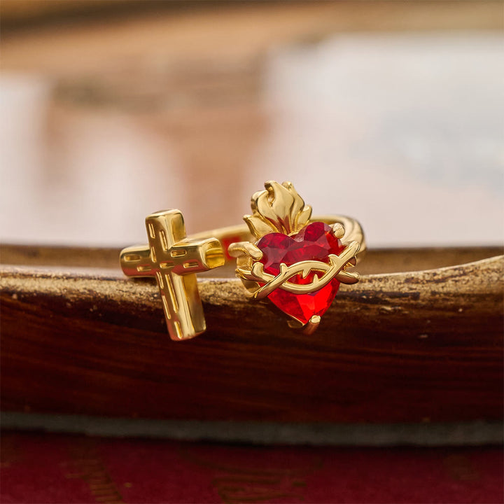 Christianartworkshop Sculpted Sacred Heart Open Band Ring: Emblem Of Tender Heavenly Shelter - Sacred Heart G( Suitable for US Sizes 6‑9) - image 11