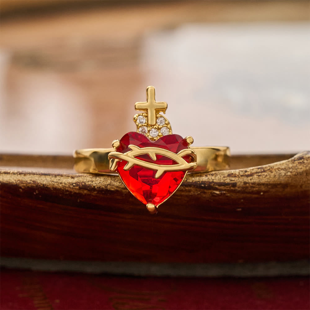 Christianartworkshop Sculpted Sacred Heart Open Band Ring: Emblem Of Tender Heavenly Shelter - Sacred Heart A( Suitable for US Sizes 6‑9) - image 1