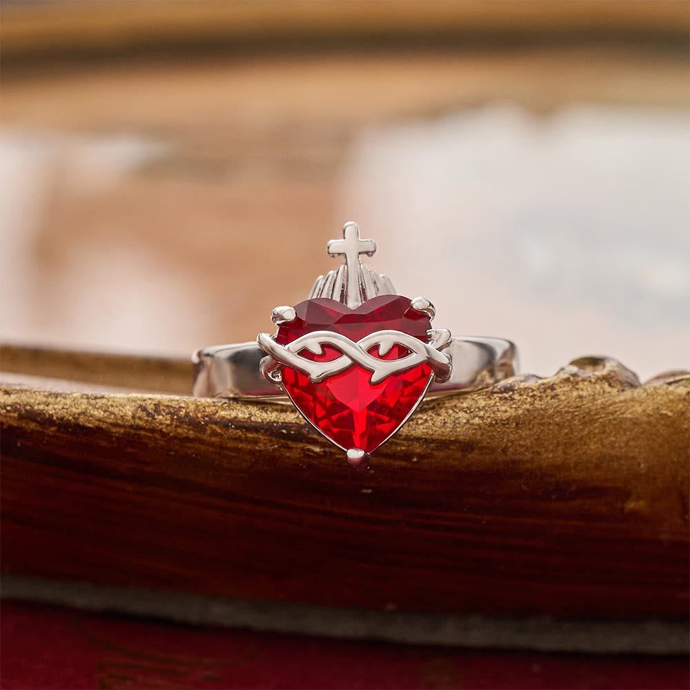Christianartworkshop Sculpted Sacred Heart Open Band Ring: Emblem Of Tender Heavenly Shelter - Sacred Heart D( Suitable for US Sizes 6‑9) - image 5