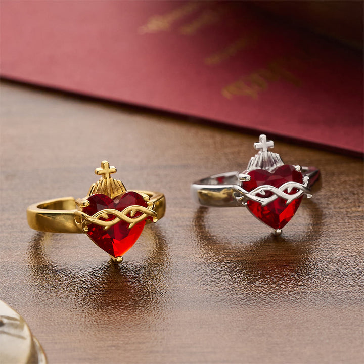 Christianartworkshop Sculpted Sacred Heart Open Band Ring: Emblem Of Tender Heavenly Shelter - image 3