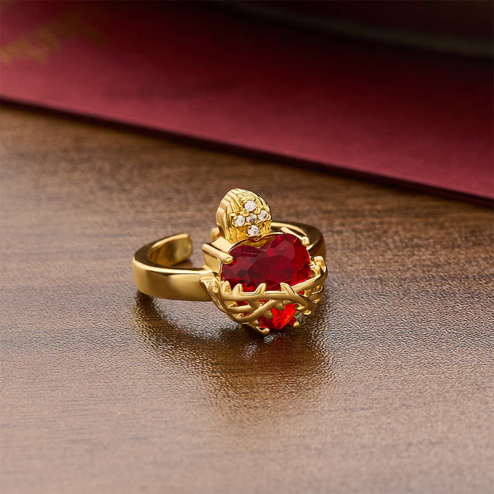 Christianartworkshop Sculpted Sacred Heart Open Band Ring: Emblem Of Tender Heavenly Shelter - image 18