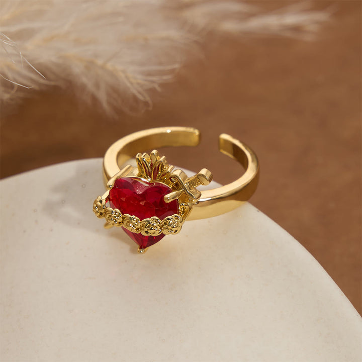 Christianartworkshop Sculpted Sacred Heart Open Band Ring: Emblem Of Tender Heavenly Shelter - image 8