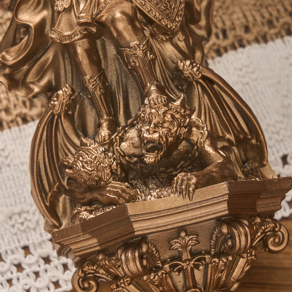 Christianartworkshop Grand Winged Saint Michael Wall Sculpture With Backlight: Emblem Of Noble Heavenly Shelter - image 6