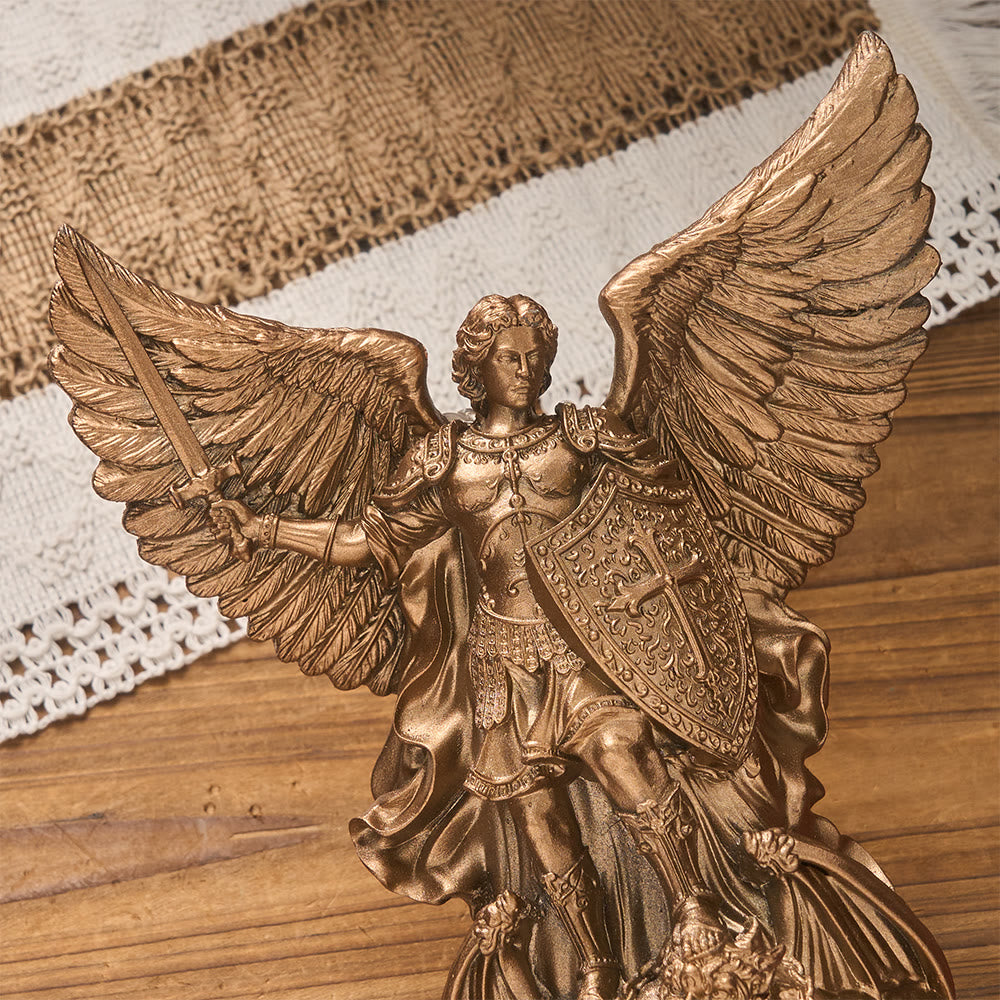 Christianartworkshop Grand Winged Saint Michael Wall Sculpture With Backlight: Emblem Of Noble Heavenly Shelter - image 5