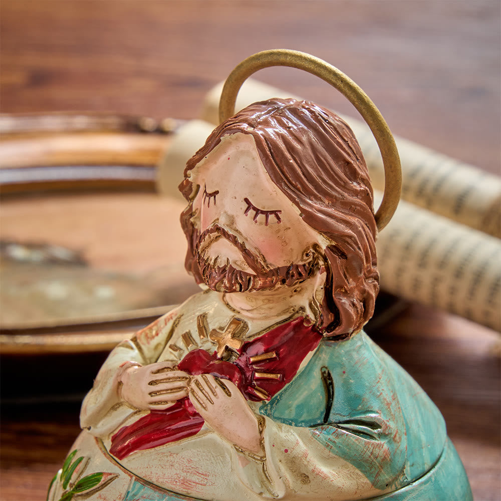 Christianartworkshop Whimsical Figurine Rosary Storage Case With Sacred‑Heart Relief: Emblem Of Tender Heavenly Shelter - image 3
