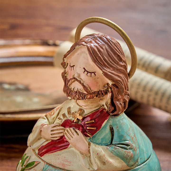 Christianartworkshop Whimsical Figurine Rosary Storage Case With Sacred‑Heart Relief: Emblem Of Tender Heavenly Shelter - image 3