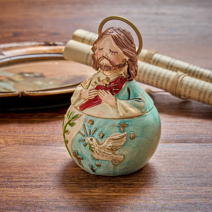 Christianartworkshop Whimsical Figurine Rosary Storage Case With Sacred‑Heart Relief: Emblem Of Tender Heavenly Shelter - Jesus - image 2
