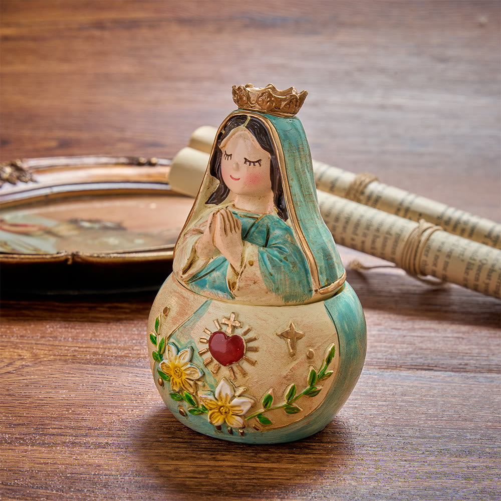 Christianartworkshop Whimsical Figurine Rosary Storage Case With Sacred‑Heart Relief: Emblem Of Tender Heavenly Shelter - Virgin Mary - image 4