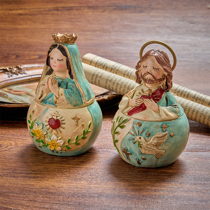 Christianartworkshop Whimsical Figurine Rosary Storage Case With Sacred‑Heart Relief: Emblem Of Tender Heavenly Shelter - image 0