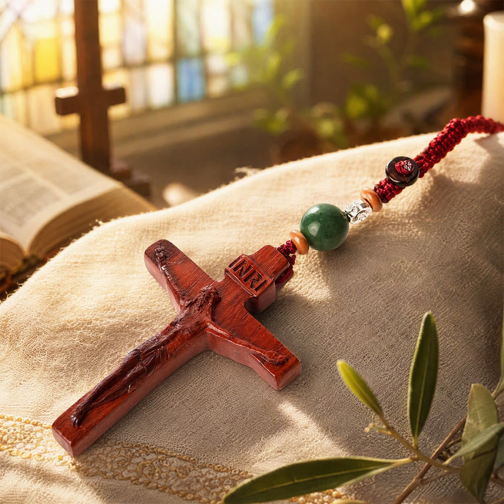 Christianartworkshop Multi‑Style Carved Solid Wood Cross Keychain: Symbol Of Gentle Spiritual Fortitude - Crucifix - image 2
