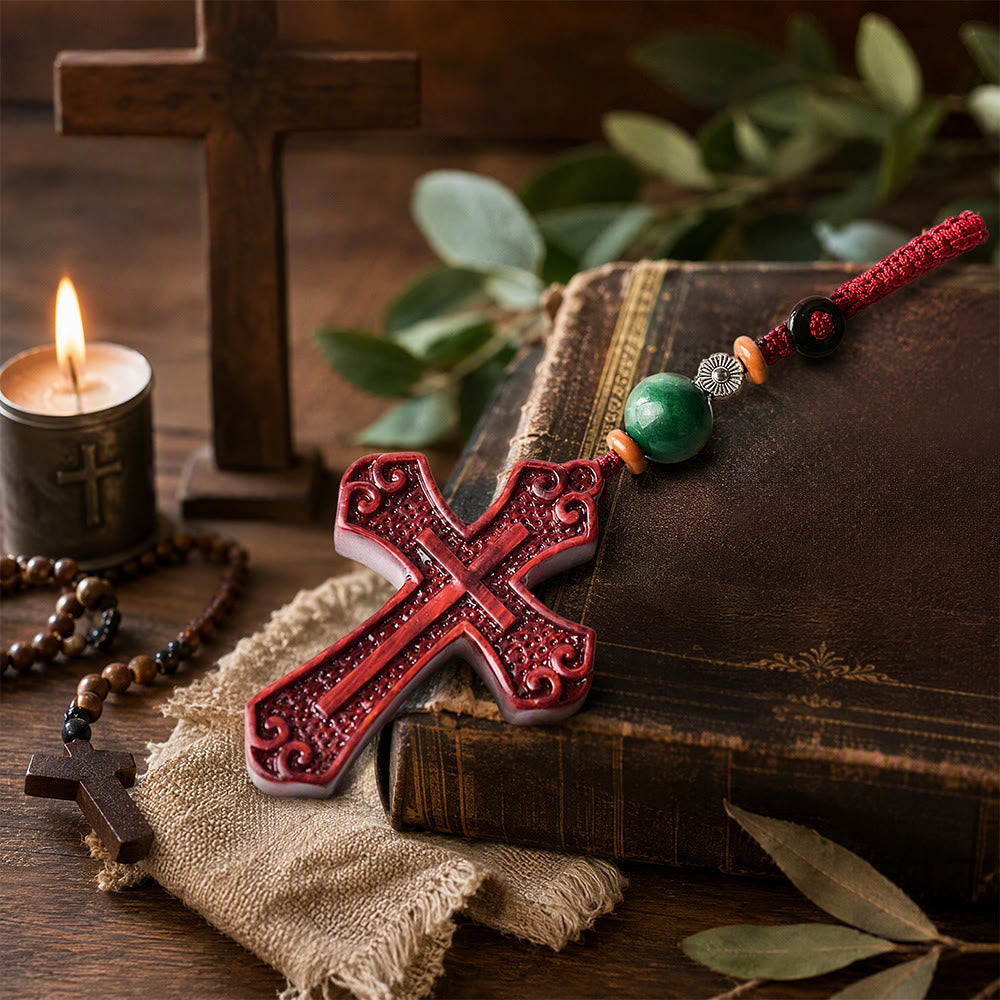 Christianartworkshop Multi‑Style Carved Solid Wood Cross Keychain: Symbol Of Gentle Spiritual Fortitude - image 1