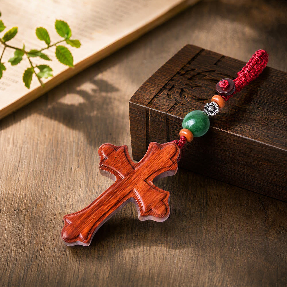 Christianartworkshop Multi‑Style Carved Solid Wood Cross Keychain: Symbol Of Gentle Spiritual Fortitude - Heart Tip Plain - image 6