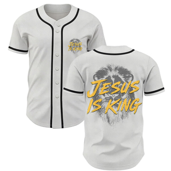 Christianartworkshop Jesus Is King Lion Graphic Mesh Baseball Jersey - White - 5XL - image 7