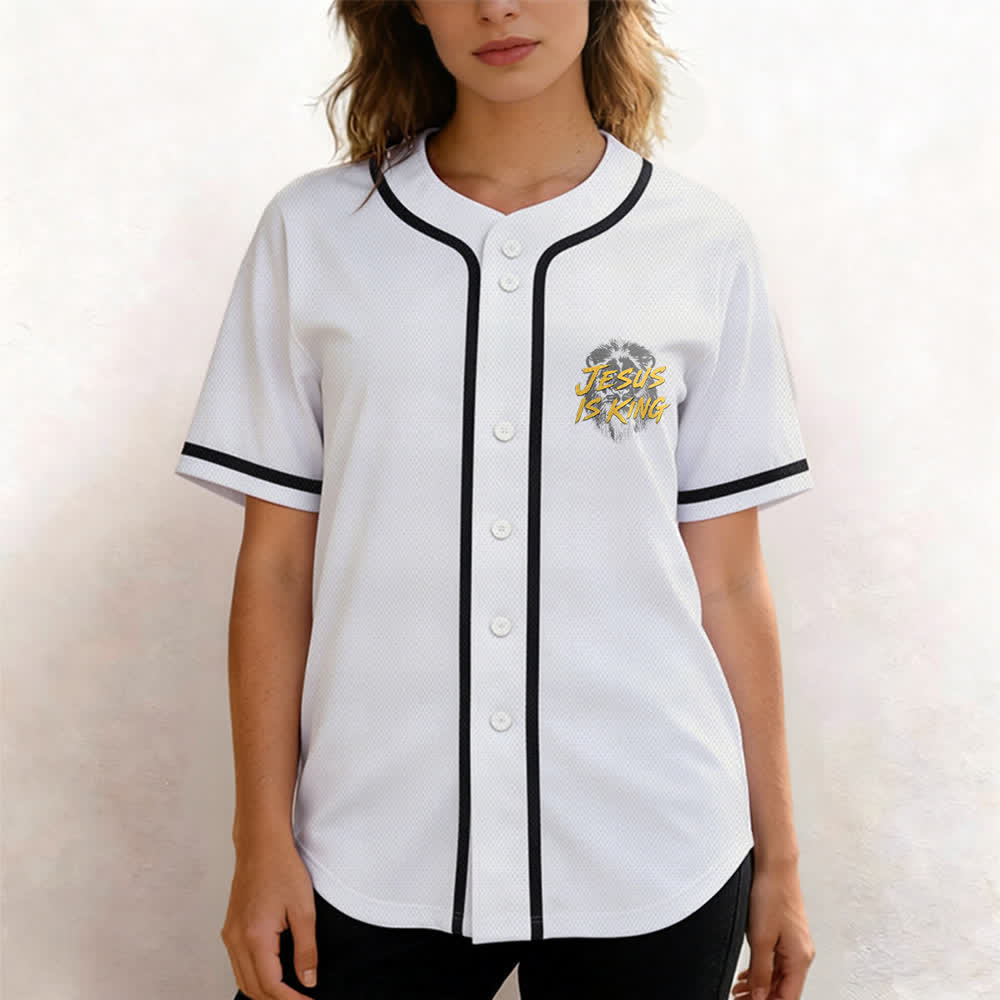 Christianartworkshop Jesus Is King Lion Graphic Mesh Baseball Jersey - image 11