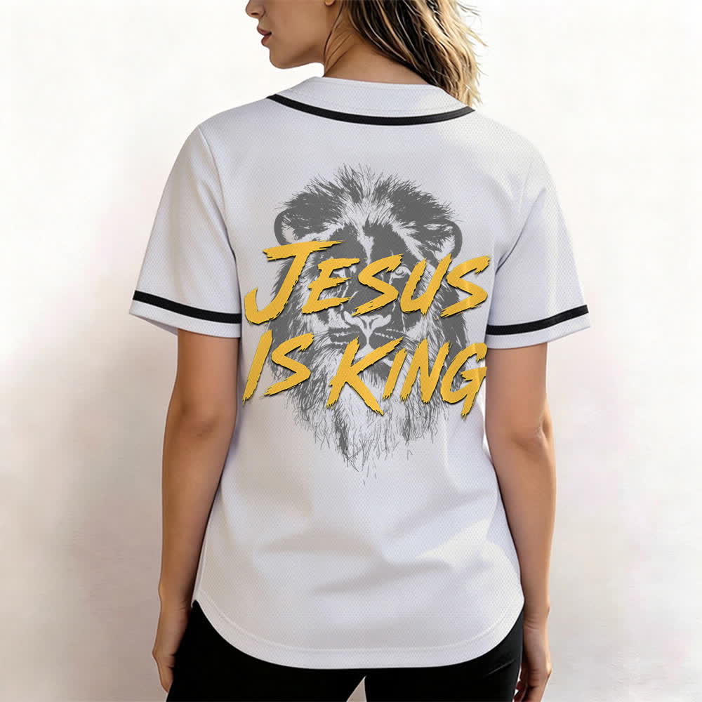 Christianartworkshop Jesus Is King Lion Graphic Mesh Baseball Jersey - image 10