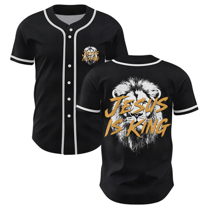 Christianartworkshop Jesus Is King Lion Graphic Mesh Baseball Jersey - Black - 5XL - image 14