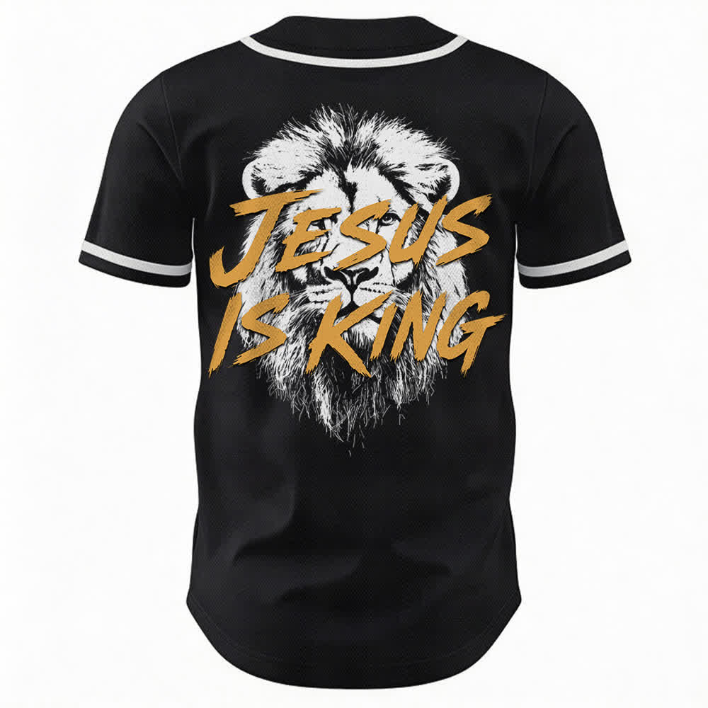 Christianartworkshop Jesus Is King Lion Graphic Mesh Baseball Jersey - image 15
