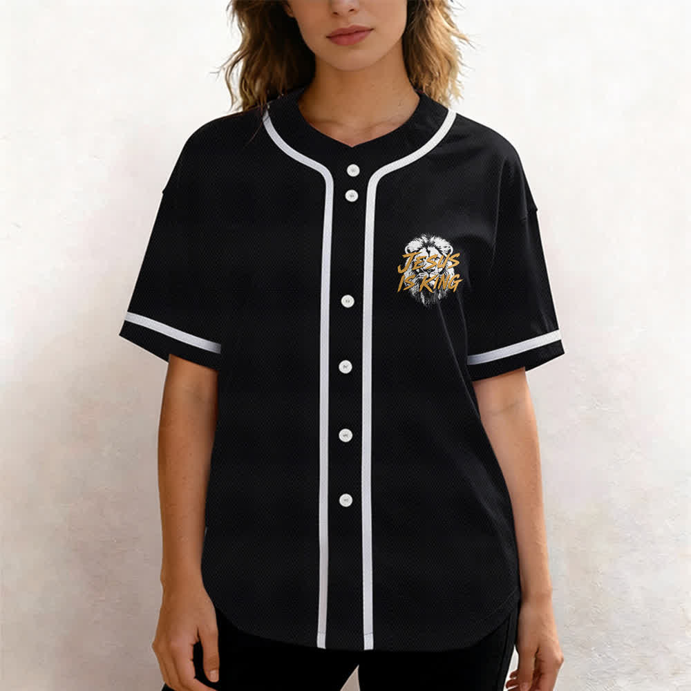 Christianartworkshop Jesus Is King Lion Graphic Mesh Baseball Jersey - image 18