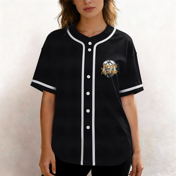 Christianartworkshop Jesus Is King Lion Graphic Mesh Baseball Jersey - image 18