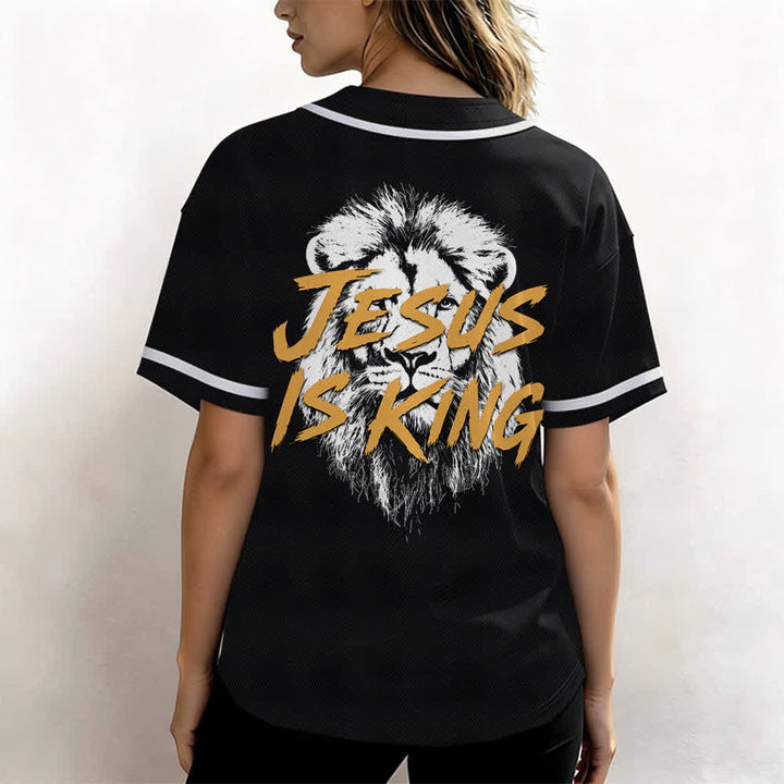 Christianartworkshop Jesus Is King Lion Graphic Mesh Baseball Jersey - image 17