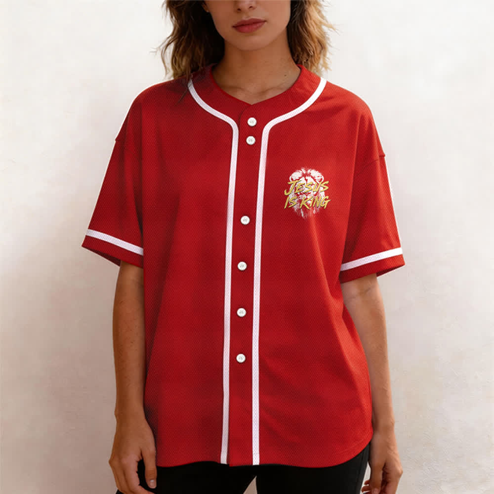 Christianartworkshop Jesus Is King Lion Graphic Baseball Jersey - image 25