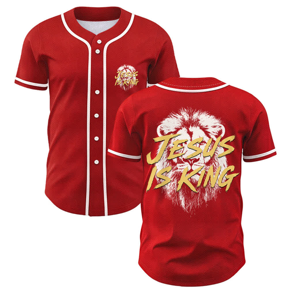 Christianartworkshop Jesus Is King Lion Graphic Mesh Baseball Jersey - Red - 5XL - image 21