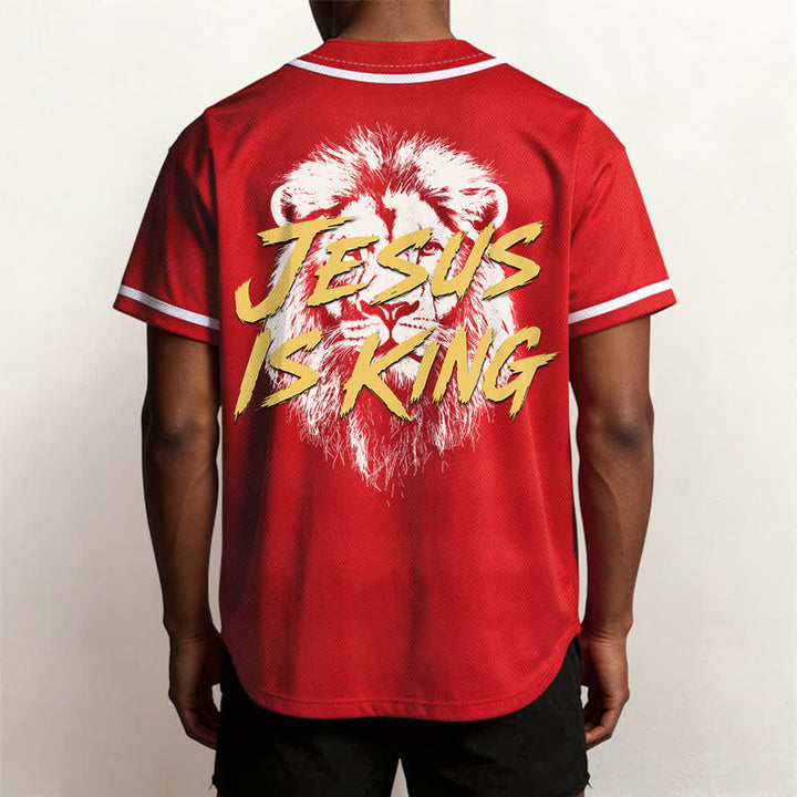 Christianartworkshop Jesus Is King Lion Graphic Mesh Baseball Jersey - image 26